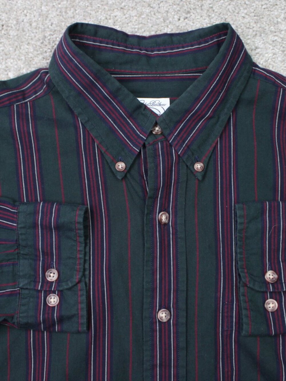 Brooks Brothers Sport Shirt Mens Large Green/Purple Striped Cotton Long Sleeve